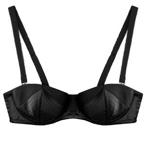 Silk Top Stitch Balconette Bra by Fleur du Mal, Black Silk